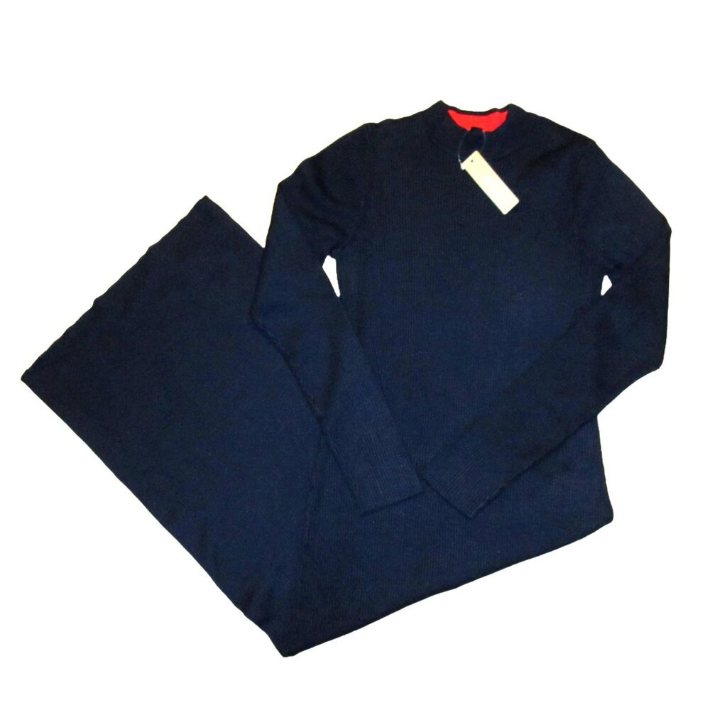 NWT J.Crew Long Sleeve Ribbed Knit Midi in Navy Blue Stretch Dress S - Picture 6 of 9